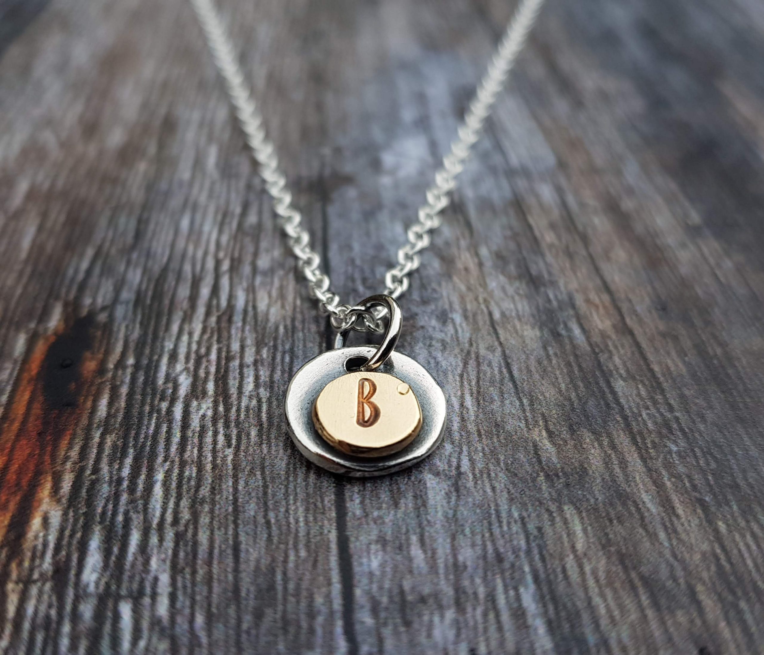 Rustic 9ct Gold Dot Initial Pendant Charm and Chain