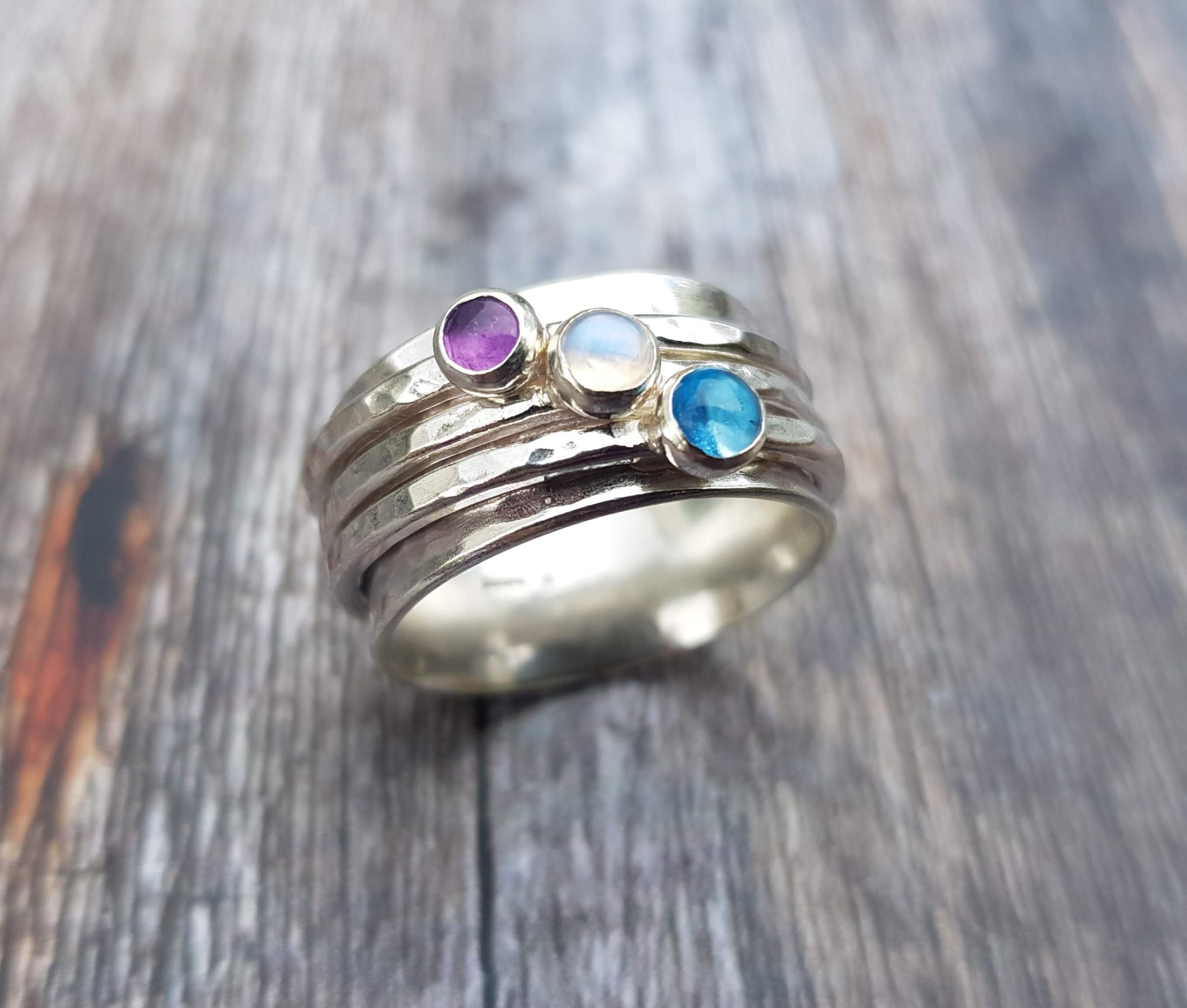Triple Gemstone Spinning Ring Silverpickle