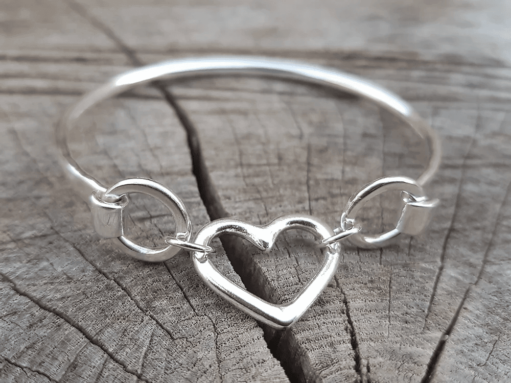 Chunky Open Heart Bangle with Clasp Fastening