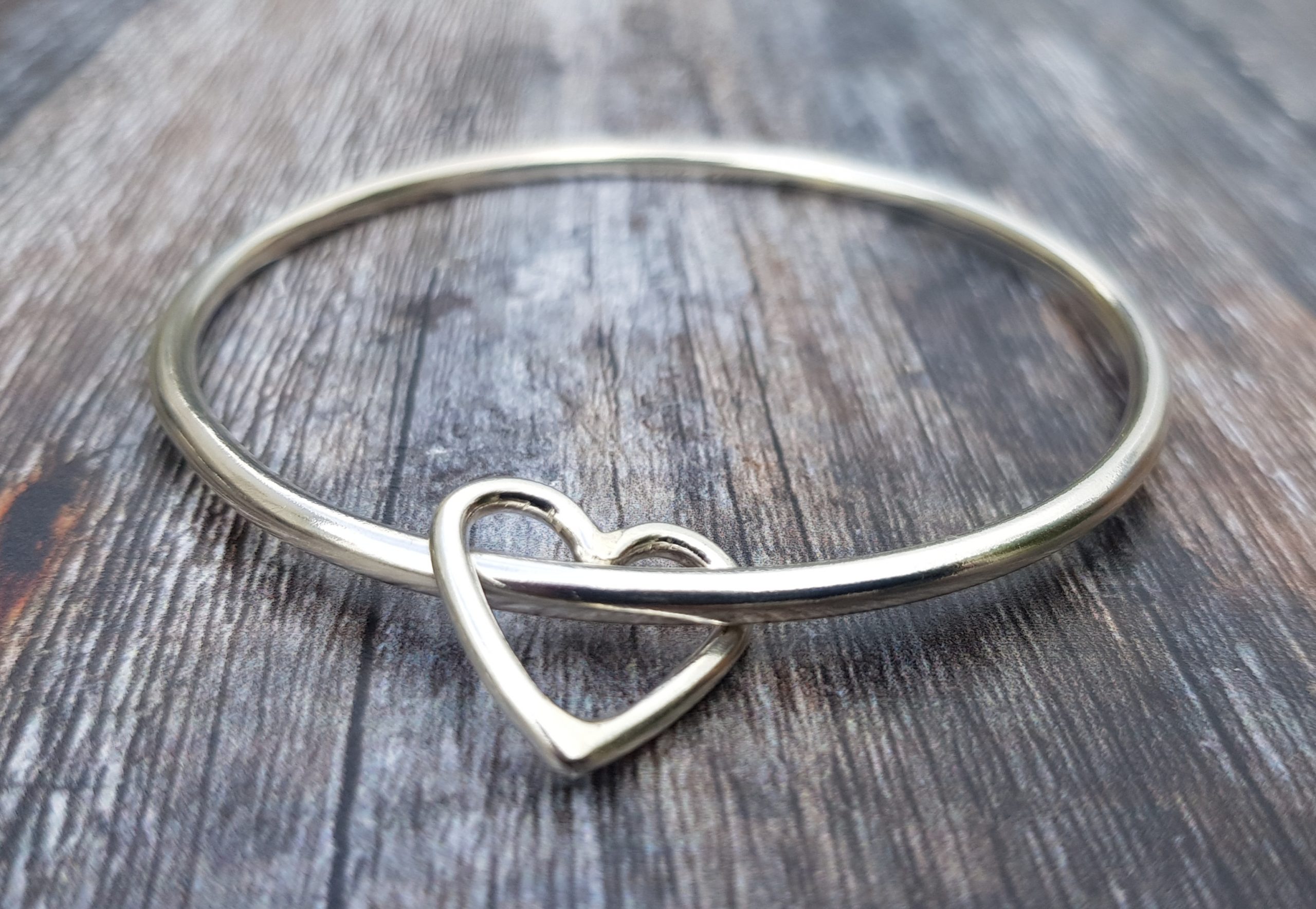 All Silver Floating Heart Bangle
